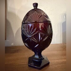 Vintage Elegant Glass Egg-Shaped Decorative Candy Jar - Deep Ruby Red